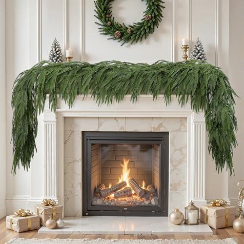 2PCS 6FT Christmas Garland, Artificial Real Touch Norfolk Pine Garland in Green, alternate view 2