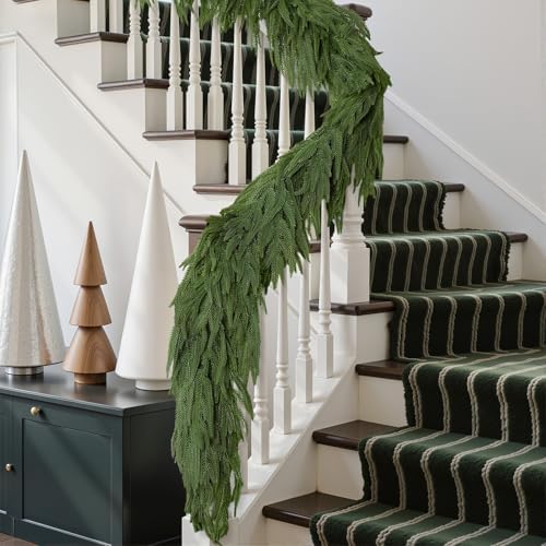 2PCS 6FT Christmas Garland, Artificial Real Touch Norfolk Pine Garland in Green, alternate view 6
