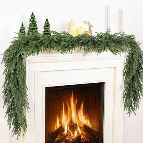 2Pcs 6FT Christmas Garland, Norfolk Pine Garland for Mantle Decor