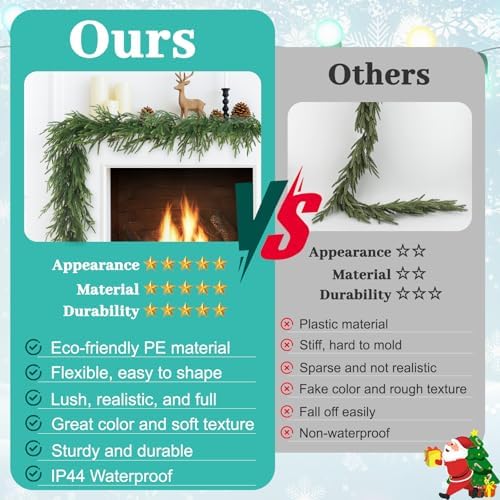 2Pcs 6FT Christmas Garland, Norfolk Pine Garland for Mantle Decor, alternate view 2