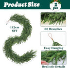 2Pcs 6FT Christmas Garland, Norfolk Pine Garland for Mantle Decor, alternate view 3
