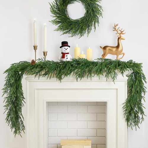 2Pcs 6FT Christmas Garland, Norfolk Pine Garland for Mantle Decor, alternate view 5