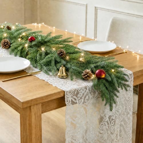 2Pcs 6FT Christmas Garlands, Real Touch Artificial Norfolk Pine Garlands in Green, alternate view 6