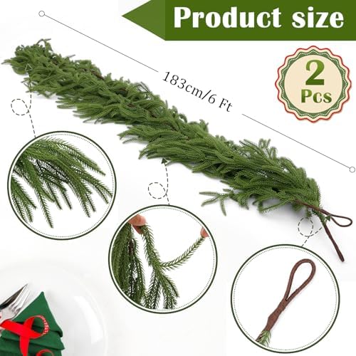 2Pcs 6FT Christmas Garlands, Real Touch Norfolk Pine Garland, alternate view 2