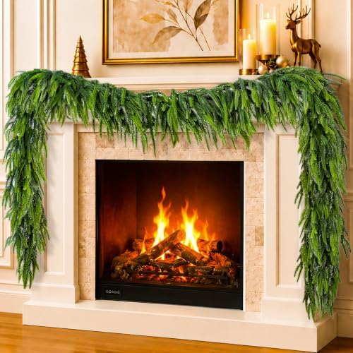2Pcs 6Ft Christmas Garlands, Real Touch Norfolk Pine Garland, Christmas Decor in Green