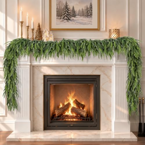 2Pcs 6Ft Christmas Garlands, Real Touch Norfolk Pine Garland, Christmas Decor in Green, alternate view 2
