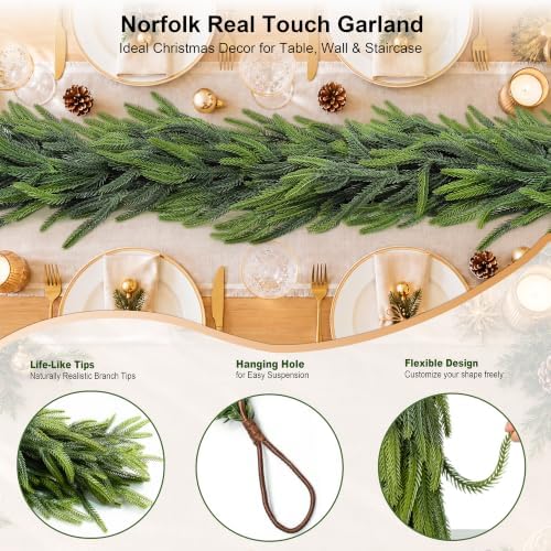 2Pcs 6Ft Christmas Garlands, Real Touch Norfolk Pine Garland, Christmas Decor in Green, alternate view 4