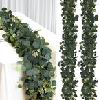 2Pcs 6FT Eucalyptus Garland, Green Garland with Flowers, Artificial Faux Greenery Vines for centerpieces Wedding
