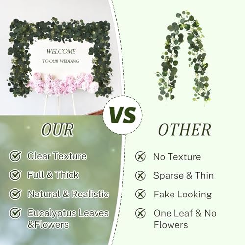 2Pcs 6FT Eucalyptus Garland, Green Garland with Flowers, Artificial Faux Greenery Vines for centerpieces Wedding, alternate