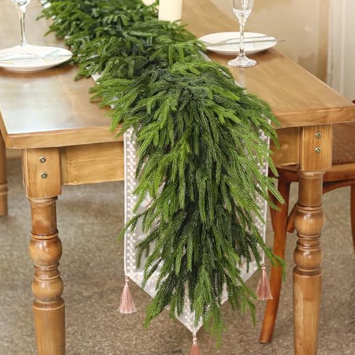 2Pcs 6FT Lifelike Touch Fake Norfolk Pine Garland for Christmas Home Decor