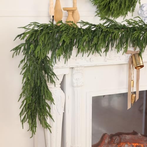 2Pcs 6FT Lifelike Touch Fake Norfolk Pine Garland for Christmas Home Decor, alternate view 2