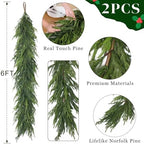 2Pcs 6FT Lifelike Touch Fake Norfolk Pine Garland for Christmas Home Decor, alternate view 5