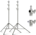 2Pcs 9.2ft Stainless Steel Light Stands, Spring Cushioned Heavy Duty Photography Tripod Stand with 1/4"-3/8"