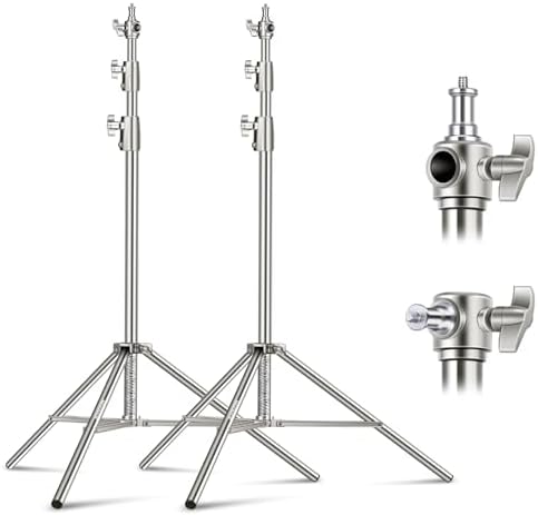2Pcs 9.2ft Stainless Steel Light Stands, Spring Cushioned Heavy Duty Photography Tripod Stand with 1/4"-3/8"
