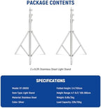 2Pcs 9.2ft Stainless Steel Light Stands, Spring Cushioned Heavy Duty Photography Tripod Stand with 1/4"-3/8", alternate view