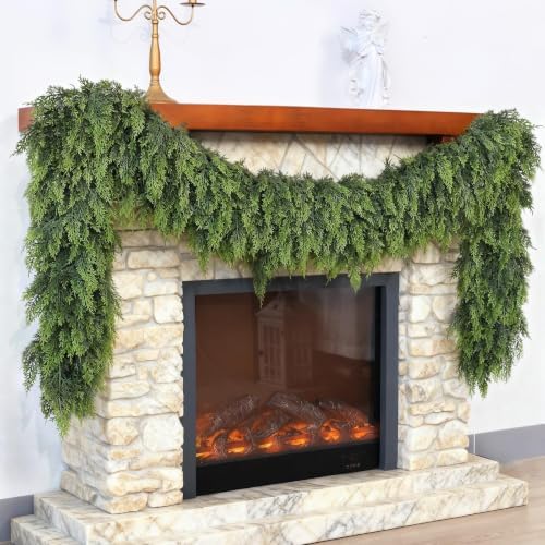 2PCS 9FT Artificial Christmas Cedar Garland Faux Greenery for Mantle Decor