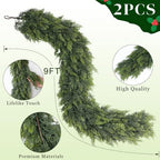 2PCS 9FT Artificial Christmas Cedar Garland Faux Greenery for Mantle Decor, alternate view 5