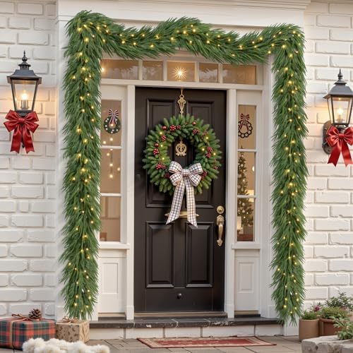 2PCS 9FT Artificial Christmas Garland with Lights, Norfolk Pine Garland in Green, alternate view 6