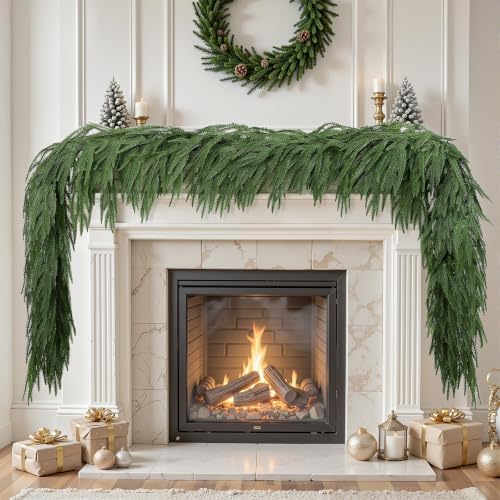 2PCS 9FT Christmas Garland, Artificial Real Touch Norfolk Pine Garland, alternate view 2