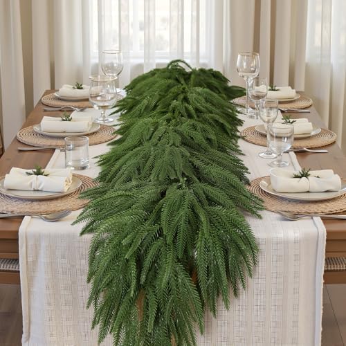 2PCS 9FT Christmas Garland, Artificial Real Touch Norfolk Pine Garland, alternate view 3