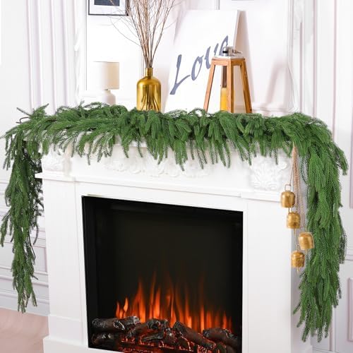 2Pcs 9FT Christmas Garlands, Real Touch Norfolk Pine Garland