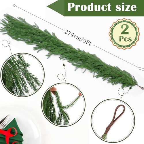 2Pcs 9FT Christmas Garlands, Real Touch Norfolk Pine Garland, alternate view 2