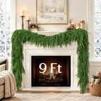 2Pcs 9Ft Christmas Norfolk Pine Garland, Faux Greenery Garlands for Mantle