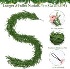2Pcs 9Ft Christmas Norfolk Pine Garland, Faux Greenery Garlands for Mantle, alternate view 3