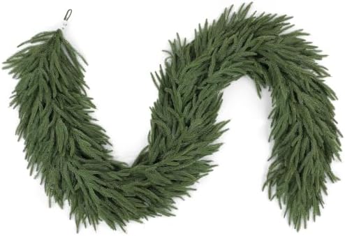 2PCS 9FT Christmas Norfolk Pine Garland, Real Touch Soft Mantel Decor in Green