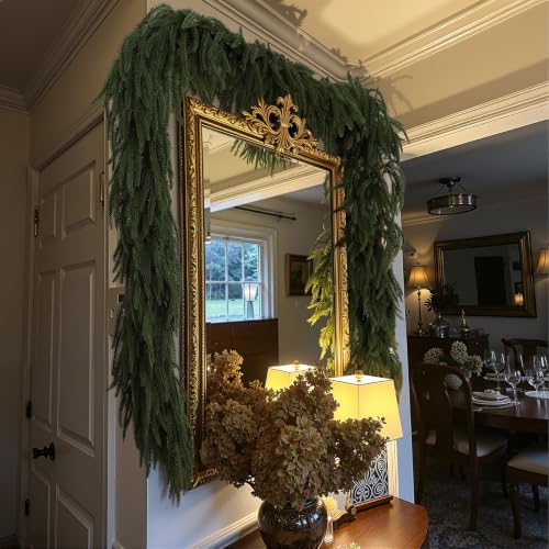 2PCS 9FT Christmas Norfolk Pine Garland, Real Touch Soft Mantel Decor in Green, alternate view 7
