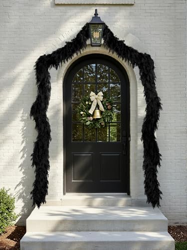2PCS 9FT Halloween Cedar Garland, Black Real Touch Christmas Decorations