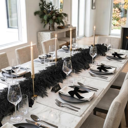 2PCS 9FT Halloween Cedar Garland, Black Real Touch Christmas Decorations, alternate view 2