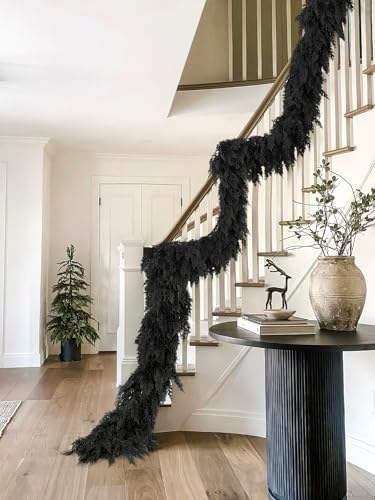 2PCS 9FT Halloween Cedar Garland, Black Real Touch Christmas Decorations, alternate view 3