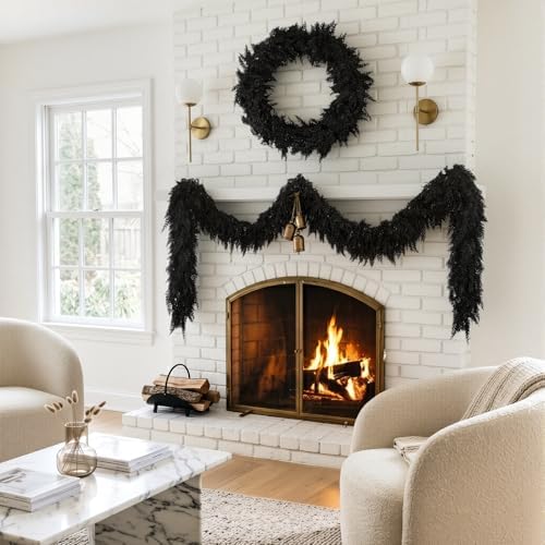 2PCS 9FT Halloween Cedar Garland, Black Real Touch Christmas Decorations, alternate view 5