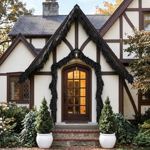 2PCS 9FT Halloween Cedar Garland, Black Real Touch Christmas Decorations, alternate view 6