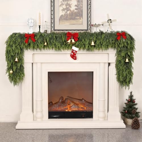 2PCS 9FT Lifelike Touch Artificial Cedar Garland for Mantle Christmas Decor, alternate view 2