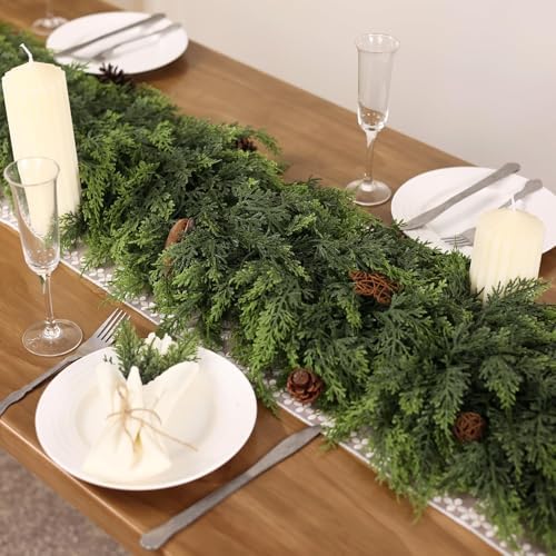 2PCS 9FT Lifelike Touch Artificial Cedar Garland for Mantle Christmas Decor, alternate view 3