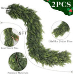 2PCS 9FT Lifelike Touch Artificial Cedar Garland for Mantle Christmas Decor, alternate view 5
