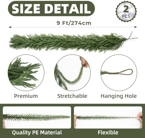 2Pcs 9FT Norfolk Pine Garlands for Christmas Decorations Indoor, alternate view 2