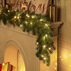 2PCS 9FT Pre-Lit Christmas Garland, Lighted Norfolk Pine Garland in Green