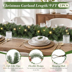 2PCS 9FT Pre-Lit Christmas Garland, Lighted Norfolk Pine Garland in Green, alternate view 2