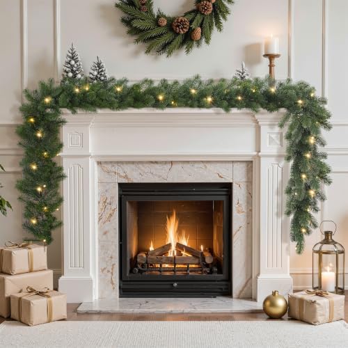 2PCS 9FT Pre-Lit Christmas Garland, Lighted Norfolk Pine Garland in Green, alternate view 4