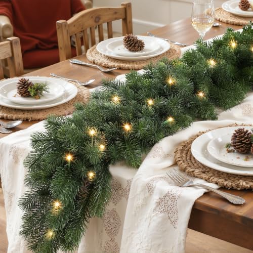 2PCS 9FT Pre-Lit Christmas Garland, Lighted Norfolk Pine Garland in Green, alternate view 6