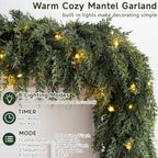 2PCS 9FT Prelit Christmas Garland with Lights Cedar Garland Christmas Decor in Green, alternate view 2