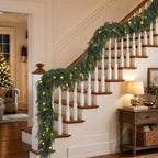 2PCS 9FT Prelit Christmas Garland with Lights Cedar Garland Christmas Decor in Green, alternate view 3