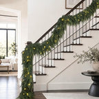 2PCS 9FT Prelit Christmas Garland with Lights Cedar Garland Christmas Decor in Green, alternate view 7