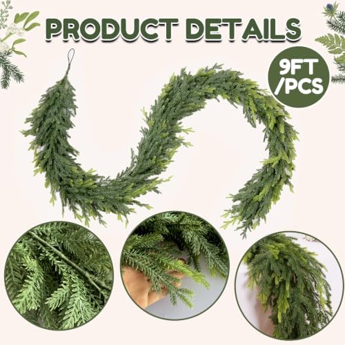 2Pcs 9FT Real Touch Norfolk Pine Garlands for Christmas Decorations Indoor, alternate view 2