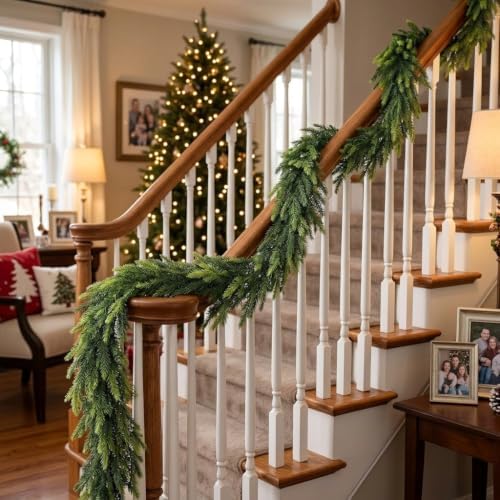 2Pcs 9FT Real Touch Norfolk Pine Garlands for Christmas Decorations Indoor, alternate view 6