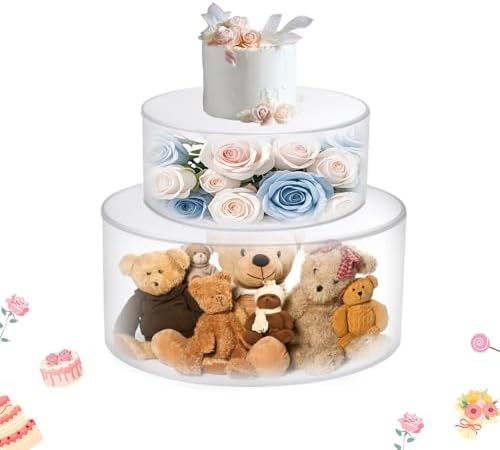 2Pcs Acrylic Cake Display Stand 6'' 10'' Round 2 Tier Clear Cylinder Cake Box for Wedding Birthday Party Decor