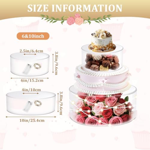 2Pcs Acrylic Cake Display Stand 6'' 10'' Round 2 Tier Clear Cylinder Cake Box for Wedding Birthday Party Decor, alternate